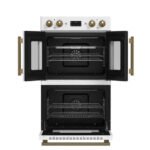 FORNO Asti 30" 7.36 cu. ft. French Door Double Electric Wall Oven with Air Fry, Self-Clean and Sous Vide in White with Antique Brass Accents, FBOEL1340-30WHT - Image 2