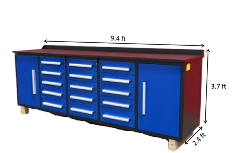 Steelman 10 FT Storage Cabinet with Work Bench (15 Drawers & 2 Cabinets)