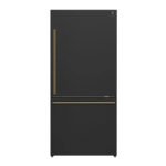 FORNO Espresso Milano 31" 17.2 cu. ft. Right Swing Refrigerator and Bottom Freezer in Black with Antique Brass Handles, FFFFD1785-31BLK