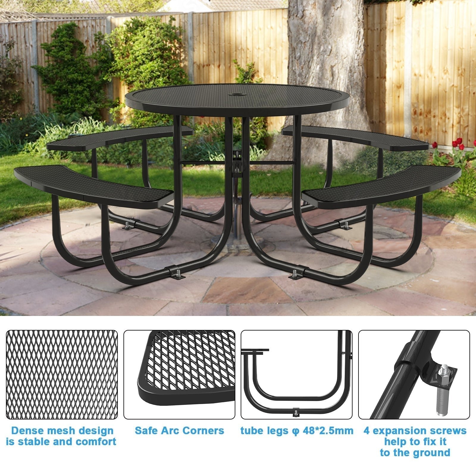 46" Round Picnic Tables With Umbrella Hole - Image 5