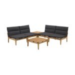 Arno Outdoor 6-Piece Teak Wood Conversation Set with Charcoal Olefin Cushions for Ultimate Comfort - Image 2