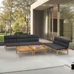 Arno Outdoor 8-Piece Teak Wood Seating Set with Comfortable Charcoal Olefin Cushions & Tables - Image 30