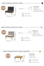 Arno 7-Piece Outdoor Teak Wood Seating Set with Olefin Cushions - Weather Resistant & Stylish Design - Image 20