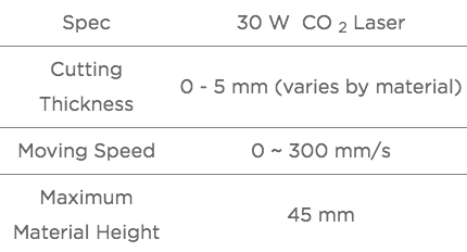 FLUX Beamo CO2 Desktop Laser Cutter Specifications
