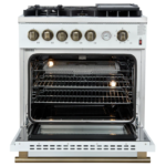 FORNO Giovanni 30" 4.32 cu. ft. Gas Range with 5 Burners, Air Fry Basket, Wok Support and Griddle in White with Antique Brass Accents, FFSGS6274-30WHT - Image 4