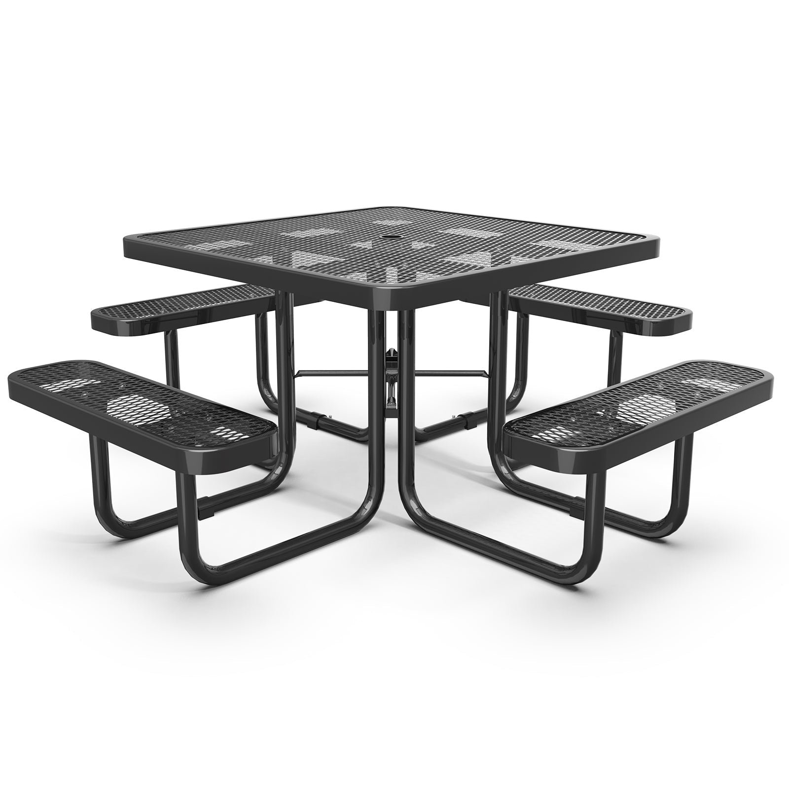 Square_picnic_table_with_umbrella_hole_Black_08_8b8510ad-821e-4b1d-bc5e-73c0115a6915 46" Square Picnic Table With Umbrella Hole - Image 1