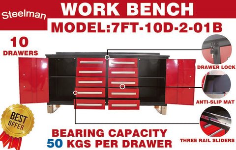 Steelman 7' Storage Cabinets with Workbench (10 Drawers & 2 Cabinets)