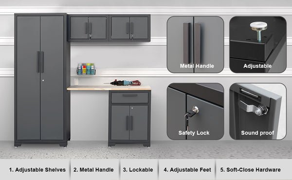 Chery Industrial 5 Piece Garage Storage Cabinet Set