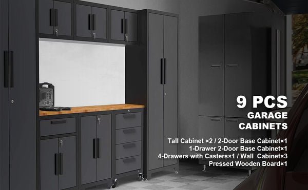 Chery Industrial 9-Piece Garage Storage Cabinet Set