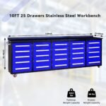 10ft 25-Drawer Storage Workbench with Wheels - Image 9