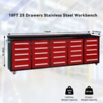 10ft 25-Drawer Storage Workbench with Wheels - Image 3