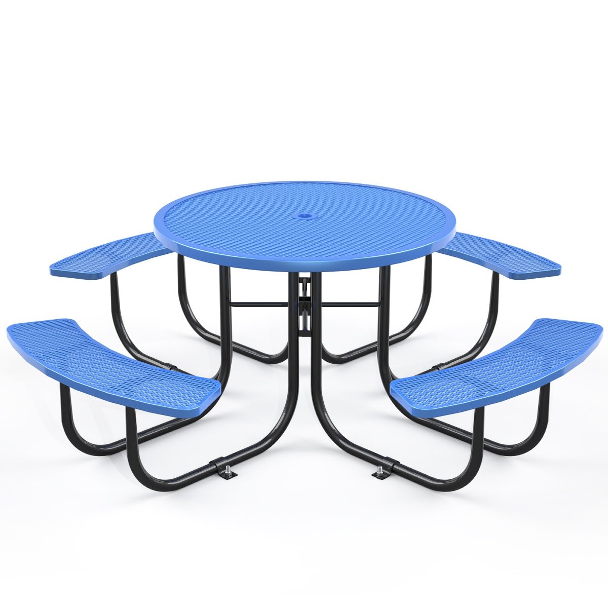 metal-picnic-tables-round-portable-patio-table-with-umbrella-hole-whiteBG_1 46" Round Picnic Tables With Umbrella Hole - Image 1