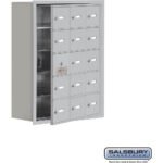 Recessed Mounted Cell Phone Storage Locker with 15 A Doors (14 usable) in Aluminum - Keyed Locks by Salsbury