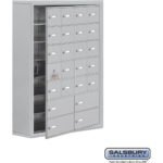 Surface Mounted Cell Phone Locker with 20 A Doors (19 usable) 4 B Doors in Aluminum - Keyed Locks by Salsbury