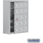 Surface Mounted Cell Phone Storage Locker with 15 A Doors (14 usable) in Aluminum - Keyed Locks by Salsbury