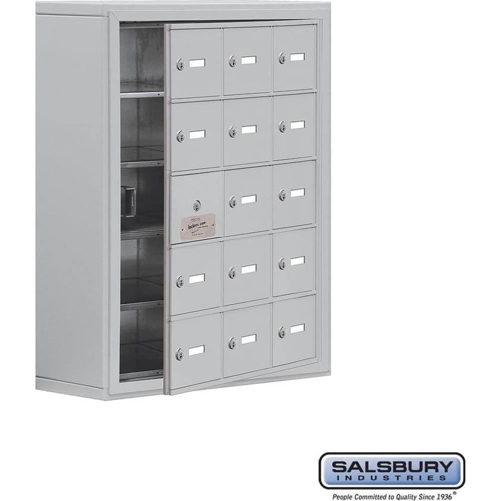 surface-mounted-cell-phone-storage-locker-with-15-a-doors-14-usable-in-aluminum-keyed-locks-by-salsbury-by-salsbury-fk-111100-1 Surface Mounted Cell Phone Storage Locker with 15 A Doors (14 usable) in Aluminum - Keyed Locks by Salsbury - Image 1