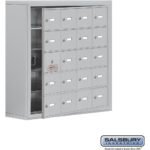 Surface Mounted Cell Phone Storage Locker with 20 A Doors (19 usable) in Aluminum - Keyed Locks by Salsbury