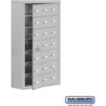 Surface Mounted Cell Phone Storage Locker with 21 A Doors (20 usable) in Aluminum - Keyed Locks by Salsbury