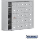 Surface Mounted Cell Phone Storage Locker with 25 A Doors (24 usable) in Aluminum - Keyed Locks by Salsbury