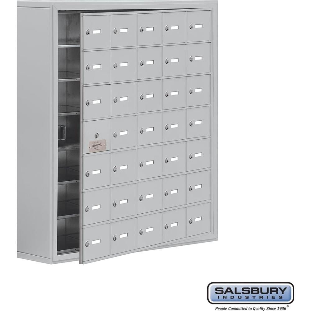 surface-mounted-cell-phone-storage-locker-with-35-a-doors-34-usable-in-aluminum-keyed-locks-by-salsbury-by-salsbury-fk-111110-1 Surface Mounted Cell Phone Storage Locker with 35 A Doors (34 usable) in Aluminum - Keyed Locks by Salsbury - Image 1