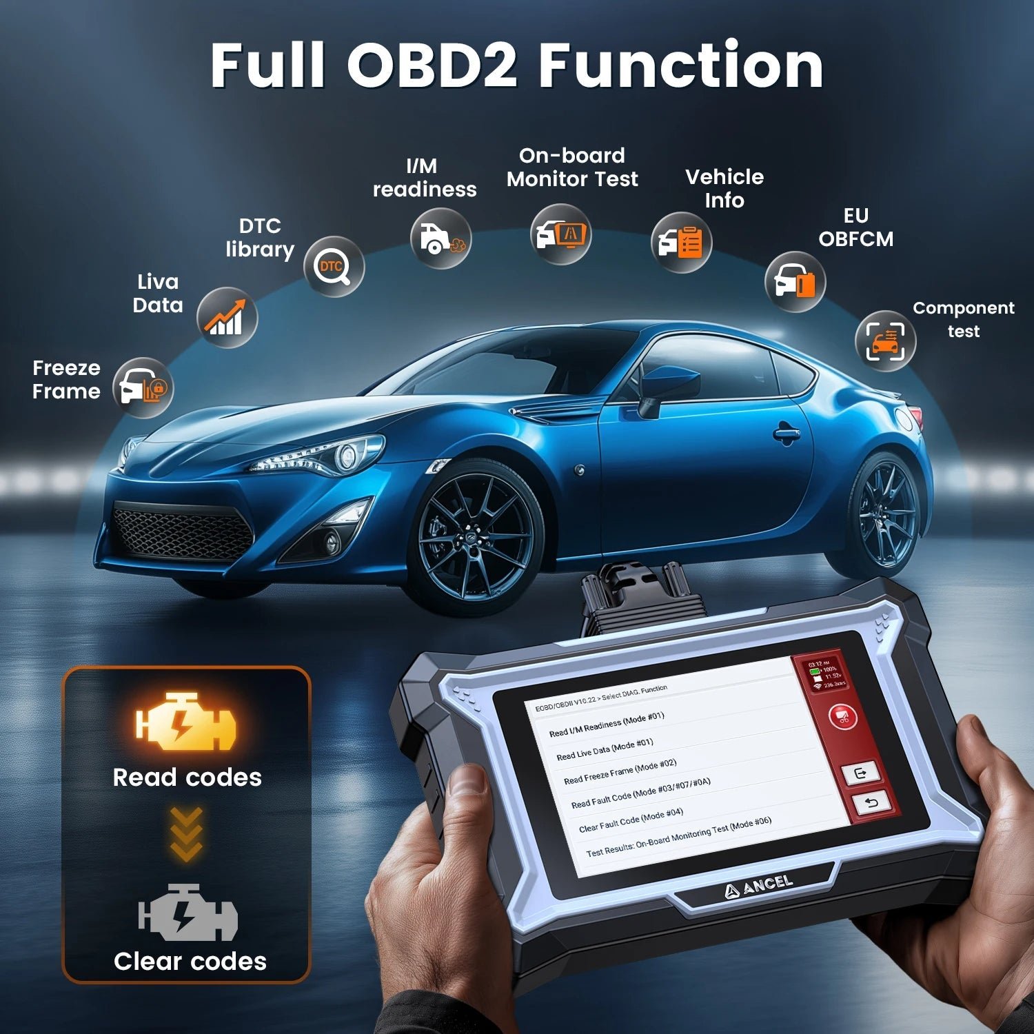 ANCEL DS100 OBD2 Scanner ABS SRS Engine TCM Code Reader with 7 Reset Services - Image 13