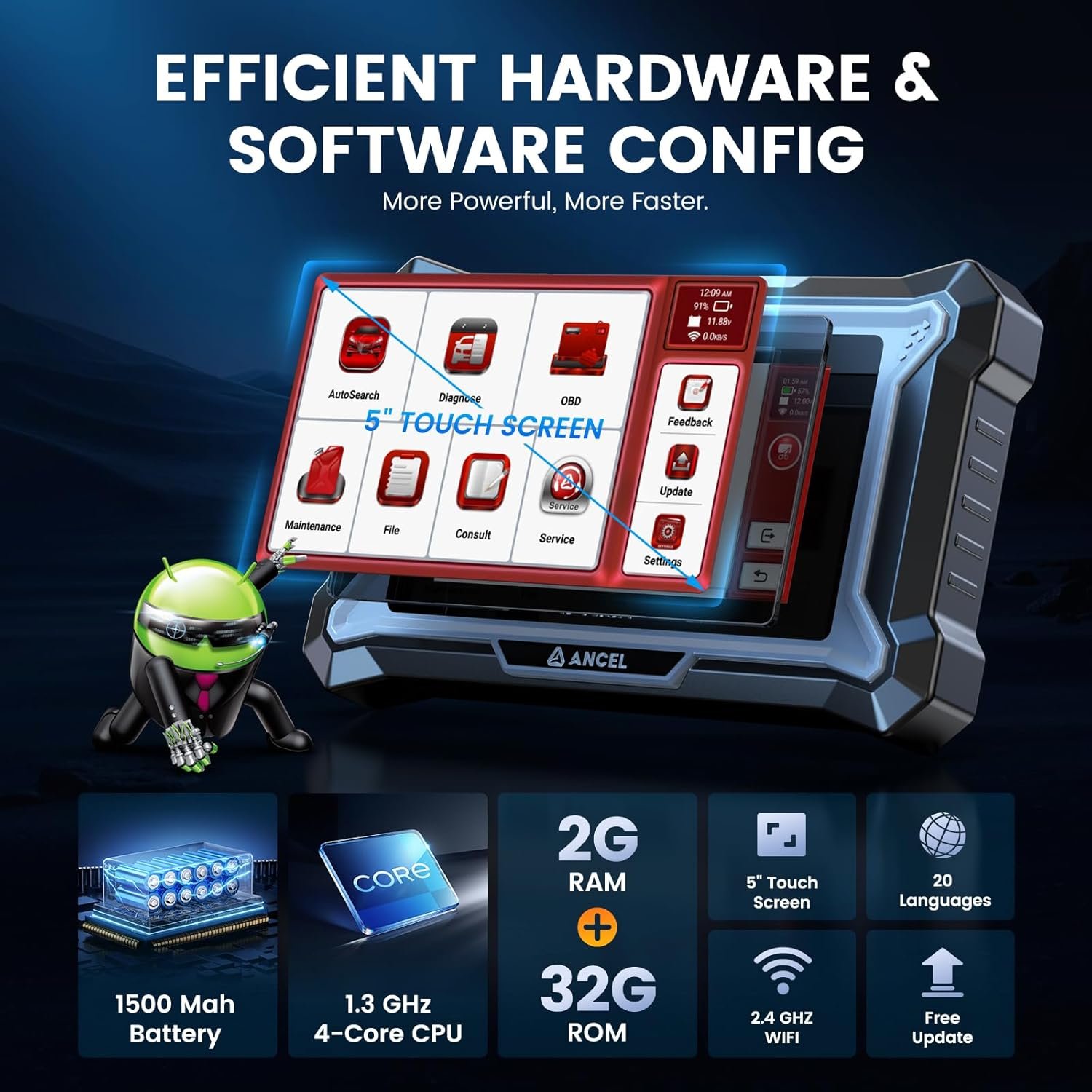 ANCEL DS160 OBD2 Scanner All System Diagnostic Tool 30 Reset ECU Coding Test - Image 5