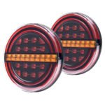 2pcs 5.3"Amber Round LED Trailer Light w/ Brake Light DRL Flow Amber Turn Signal