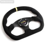 330mm 13Inch Racing Drift Flat Steering Wheel Suede Leather Black Stitching - Image 2