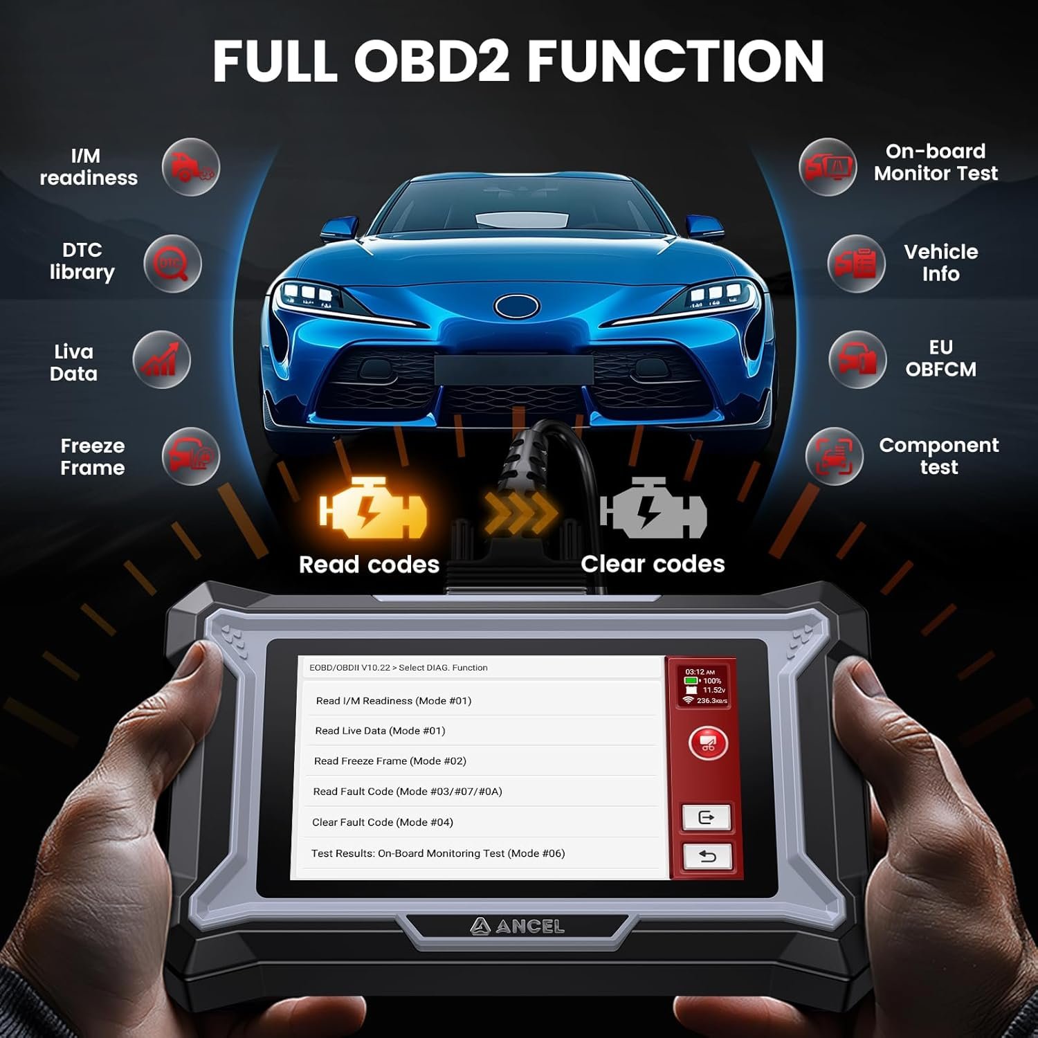 ANCEL DS100 OBD2 Scanner ABS SRS Engine TCM Code Reader with 7 Reset Services - Image 8