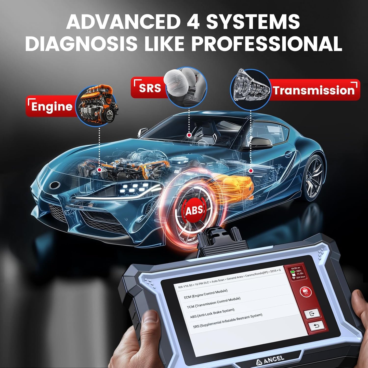 ANCEL DS100 OBD2 Scanner ABS SRS Engine TCM Code Reader with 7 Reset Services - Image 9