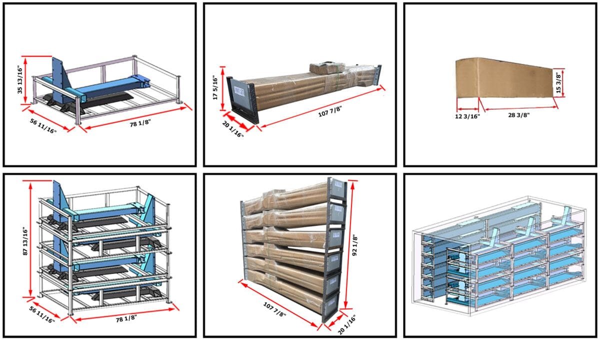 Explore our diverse shelving and storage solutions, including the AMGO Hydraulics SL-7 7,000 lbs Single Post Lift, with its dimensions highlighted in red and shown from different angles.