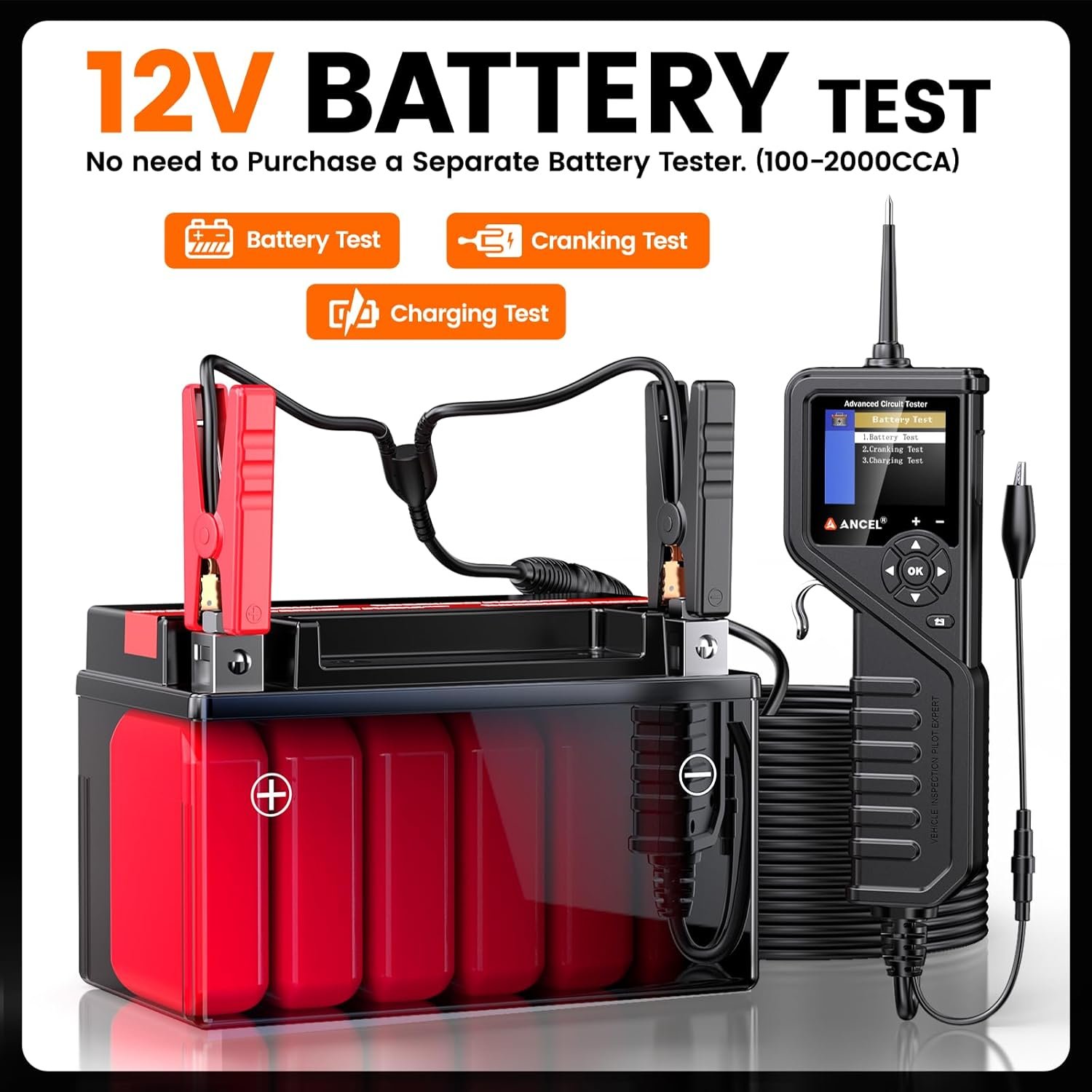 ANCEL PB600 12V 24V Car Circuit Power Probe Tester Relay Injector Battery Tool - Image 14