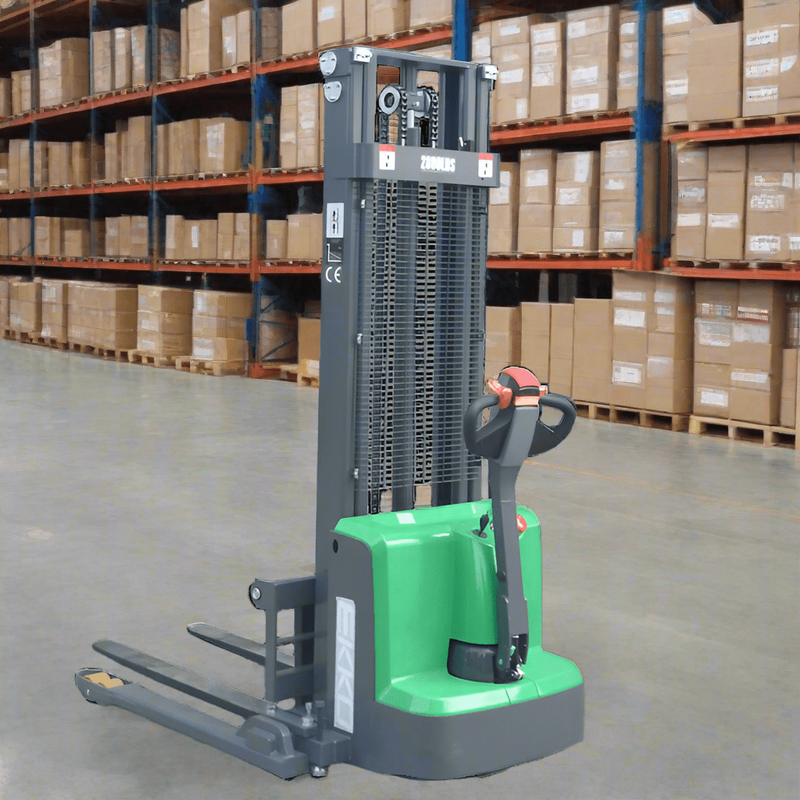 EKKO-EB13ES-LI-Straddle_Stacker EKKO EB13ES-LI Full Powered Straddle Stacker 2800 lb Cap., 119" Height SIDE SHIFT - Image 1