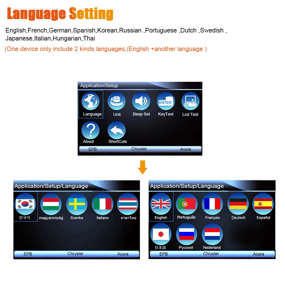 Foxwell NT650 language selection menu