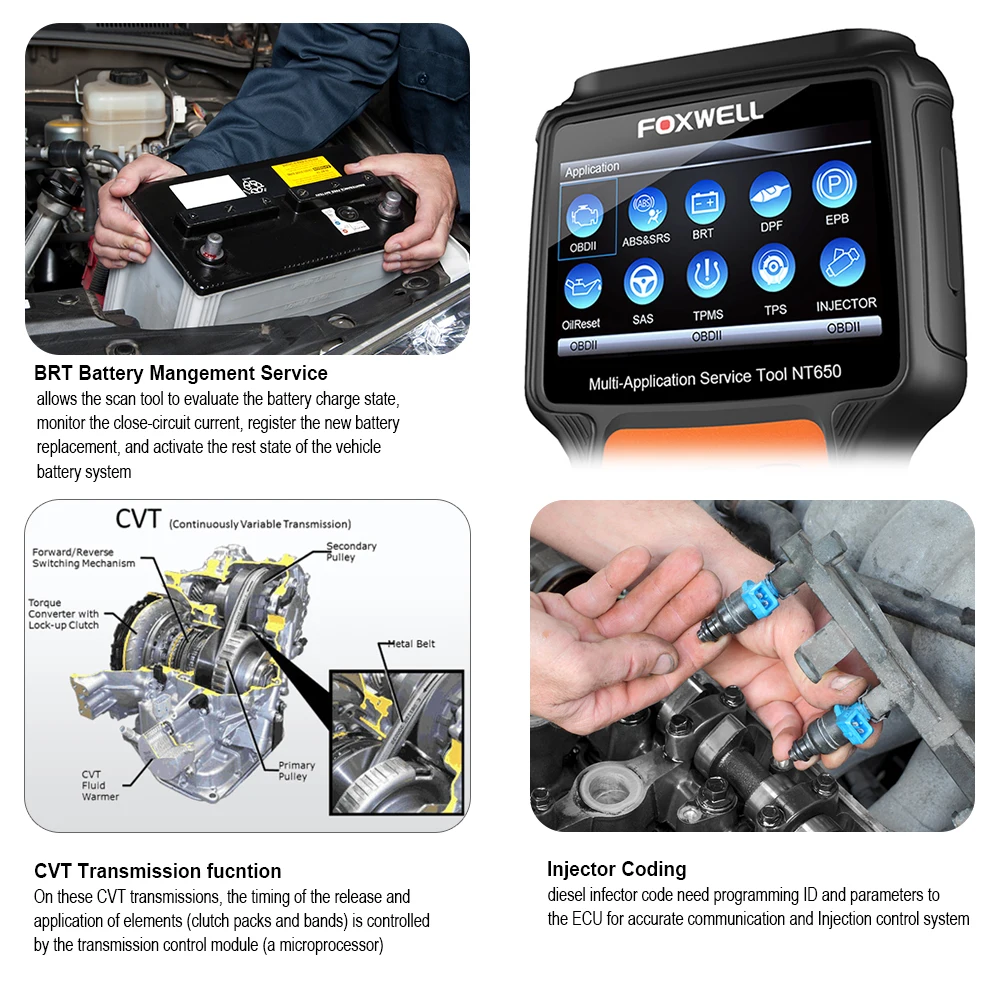 Foxwell NT650 ABS and SRS diagnostic screen