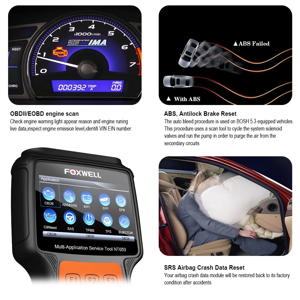 Foxwell NT650 diagnostic functions menu