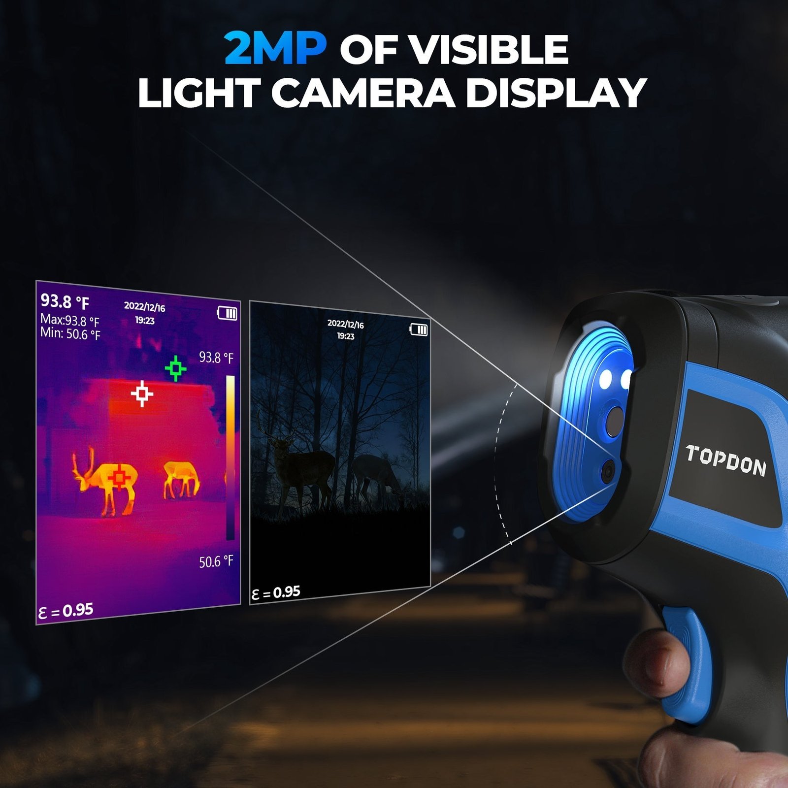 TC005-3 TC005 Handheld Thermal Camera | 256×192 IR Sensor | −20°C to 550°C (−4°F to 1022°F) | 12-Hour Runtime | 56° FOV, 4 Imaging Modes, Pseudo-Color, 2MP Visible Camera, Picture-in-Picture, PC Projection | IP54 Rugged Design - Image 1
