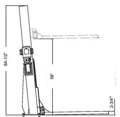 Tuxedo SC-2K 2,000 lb Single Column Lawnmower Storage Lift Side Dimensions