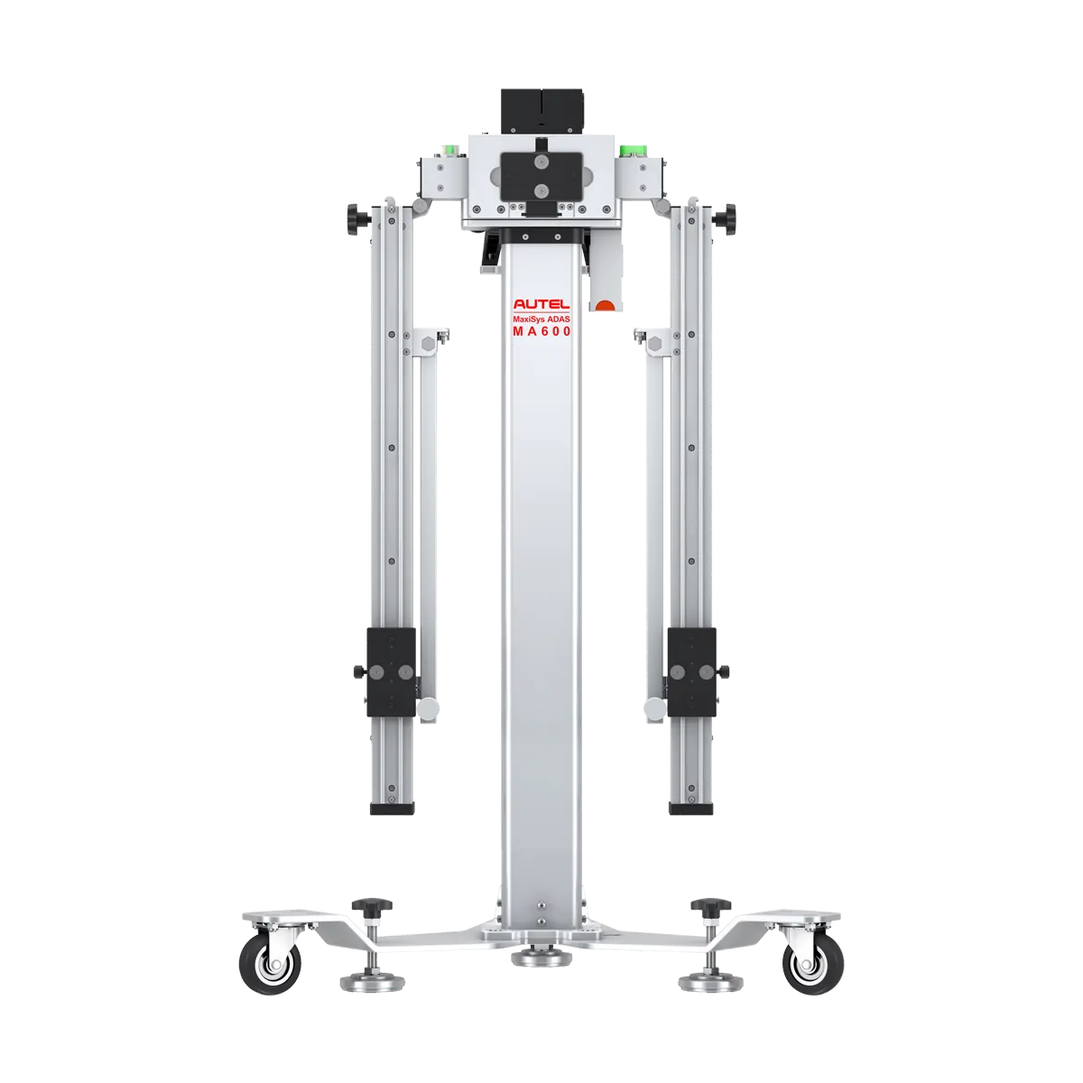 Autel MA600 mobile ADAS calibration frame, front view, on rolling casters with leveling feet
