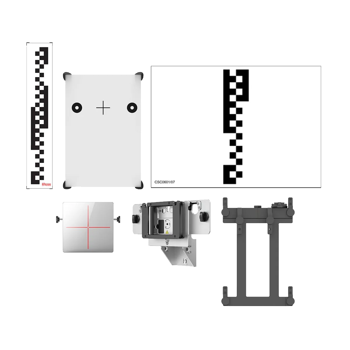 Autel CVMAADD1 kit components: CV LDW pattern strip, two LDW pattern boards, ACC reflector with bracket, CV pattern bracket