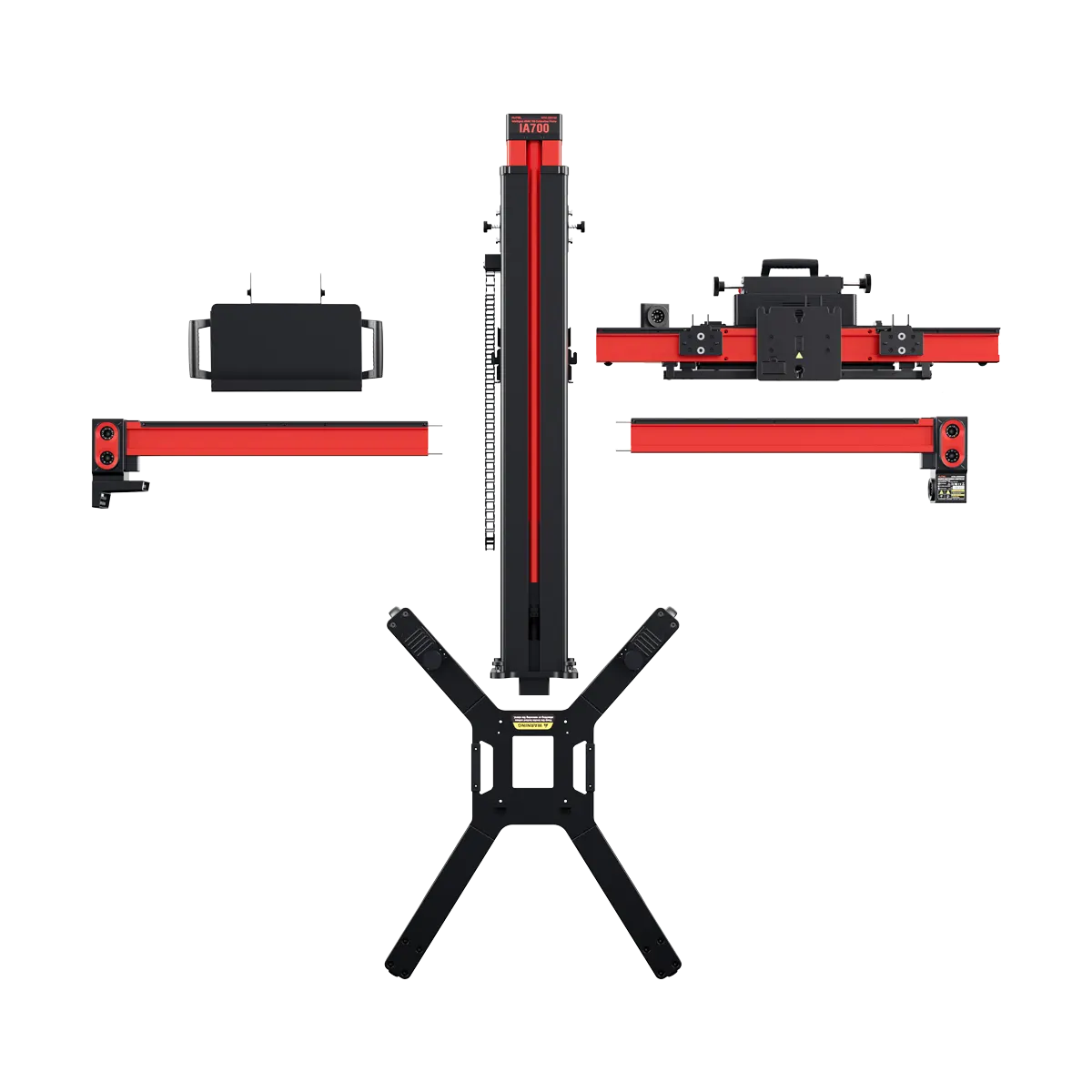 Autel IA700 frame disassembled into mast, crossbar arms, carrier, and base