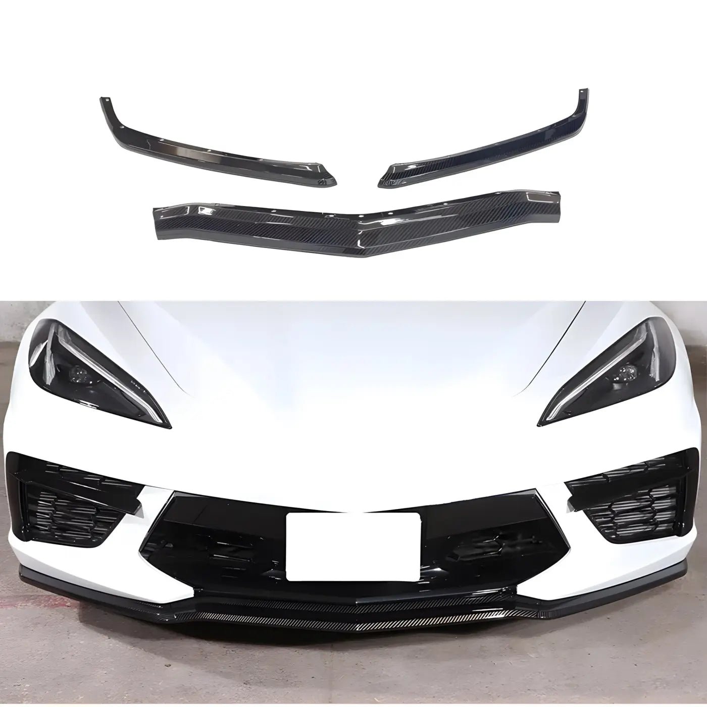 chevrolet-corvette-c8-carbon-fiber-front-bumper-splitter-lip-chin-spoiler-diffuser-2019-body-kits-performance-2-552 Chevrolet Corvette C8 Carbon Fiber Front Bumper Splitter Front Lip Chin Spoiler Diffuser (2019+) - Image 1