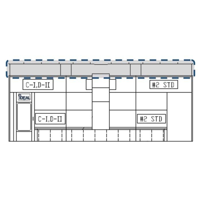 iDEAL PSB-SDD26B side downdraft paint booth elevation with canopy plenum kit highlighted along the roofline