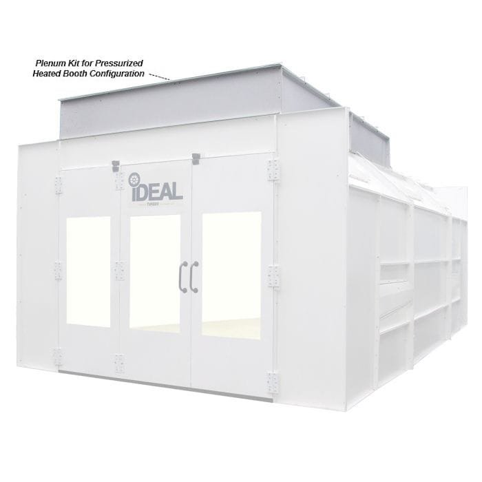 iDEAL PSB-SEMIDD26B semi downdraft paint booth with canopy plenum kit installed for pressurized heated configuration