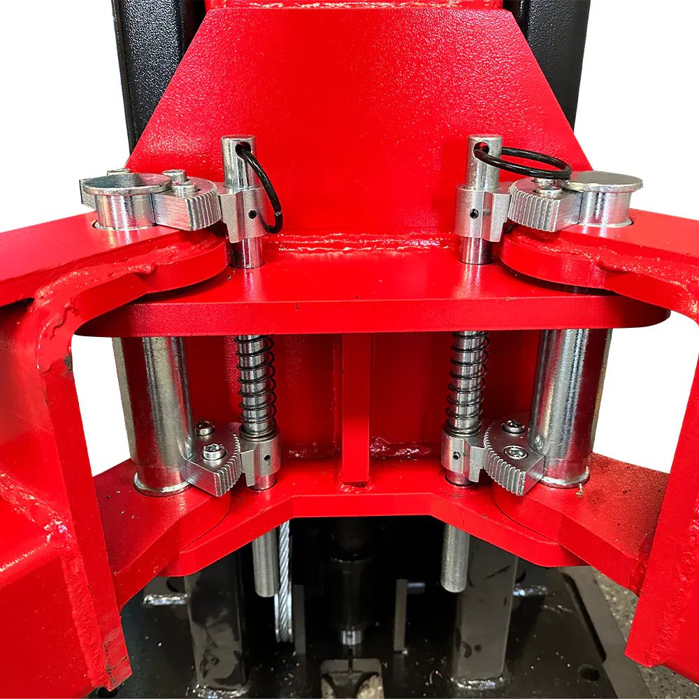 Katool KT-M150D engineering dimensional drawing showing column spacing, overall height, and arm reach in millimeters