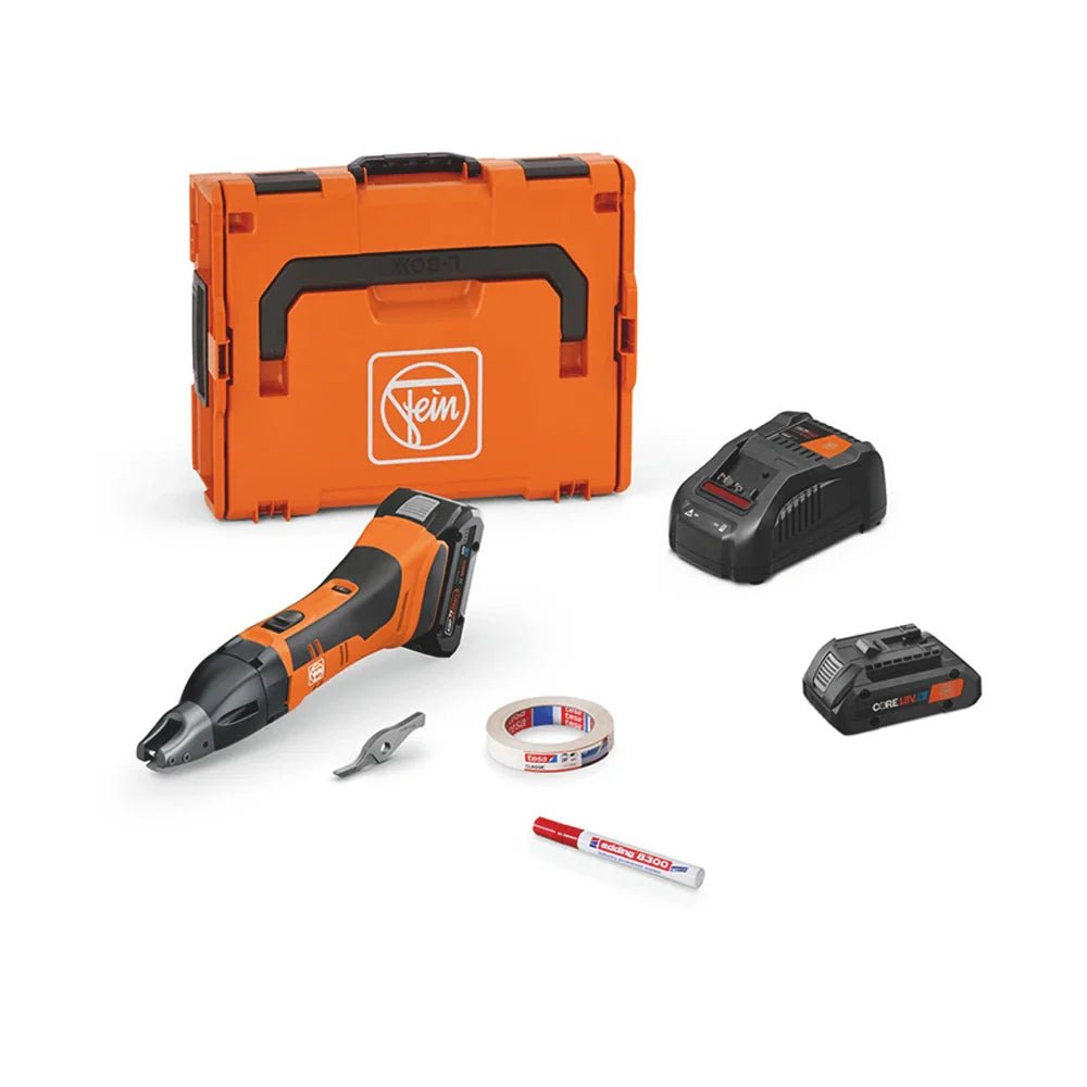 pset71300561090_2_OFC__08539 71300565090 FEIN ABSS 18 1.6 E AS Cordless Slitting Shears Set 18V up to 1.6 mm with 4Ah Batteries, Rapid Charger, L-BOXX Case - Image 1