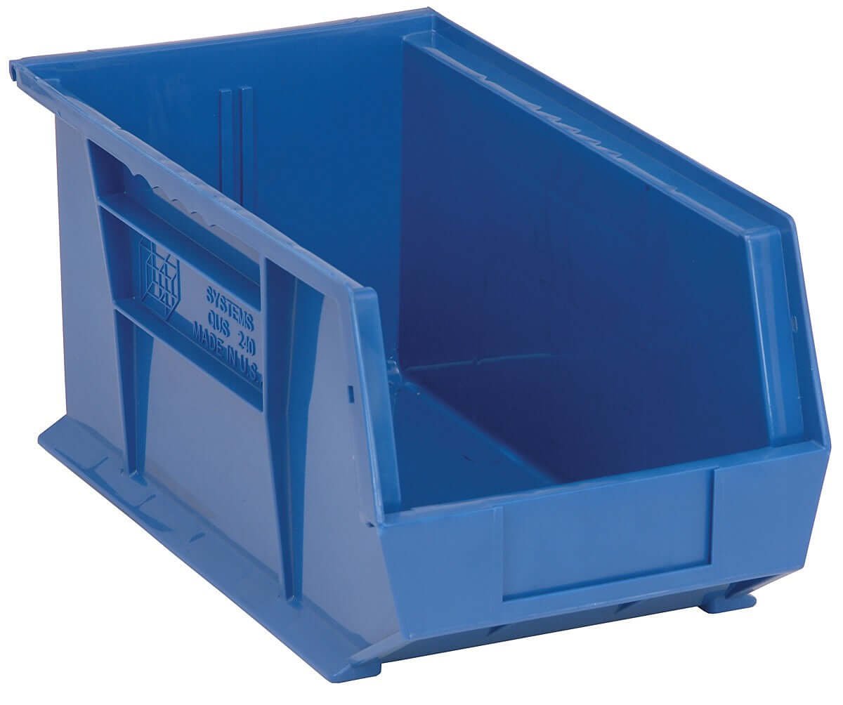 qus240_bl_1 Stack + Hang Bins - 14.75in x 8.25in x 7in - Blue - 12 Case - Image 1